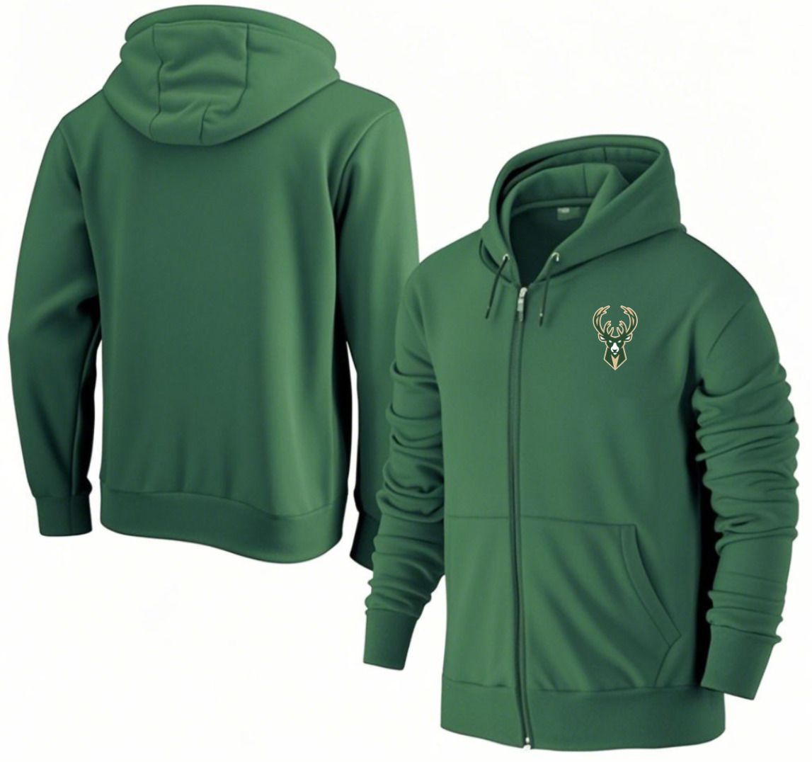 Men Milwaukee Bucks Green Zipper hoodie 2025 NBA Jersey style 1->milwaukee bucks->NBA Jersey
